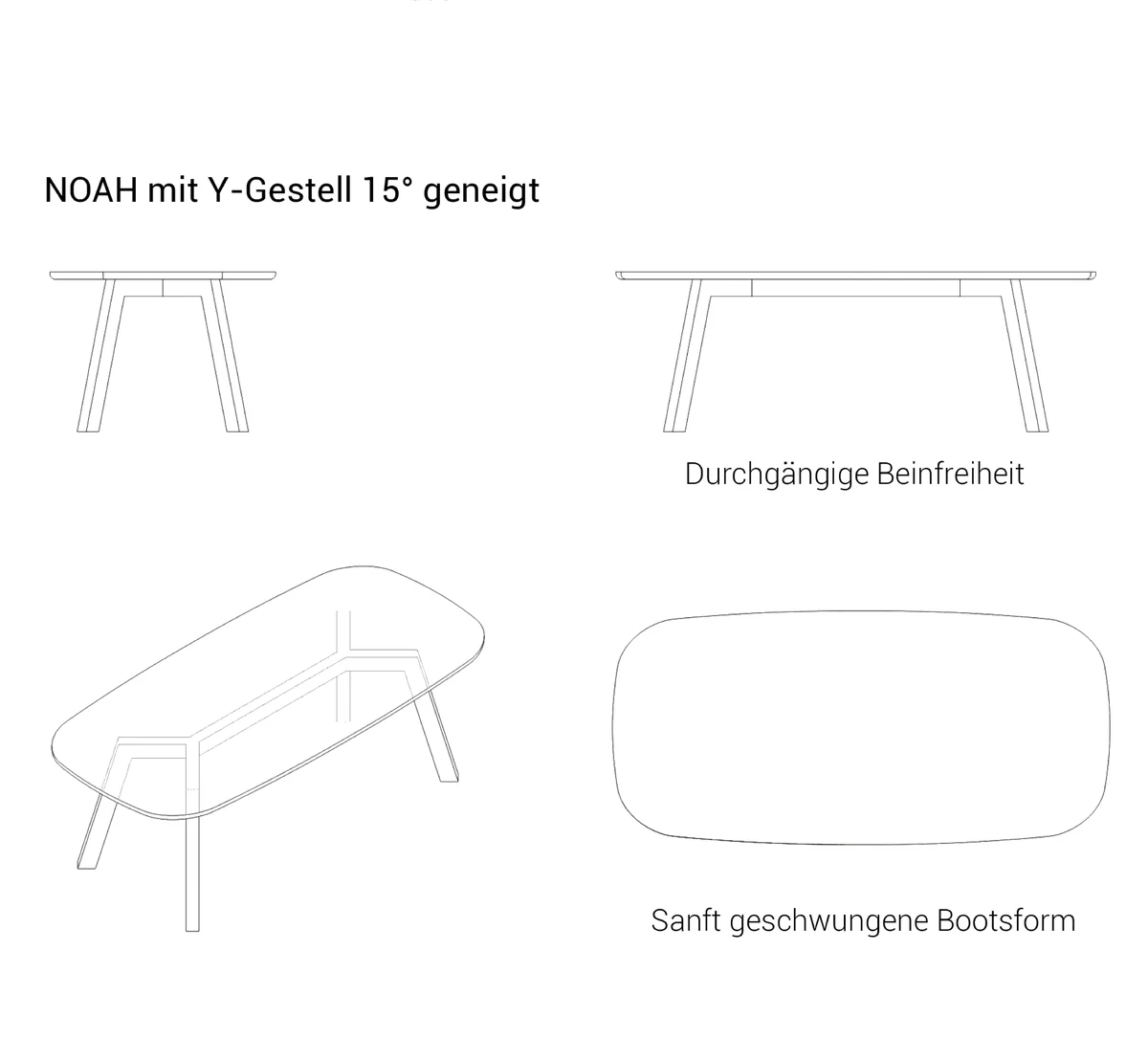 NOAH Technische Zeichnungen — Stirnansicht, Längsansicht, Perspektive, Draufsicht